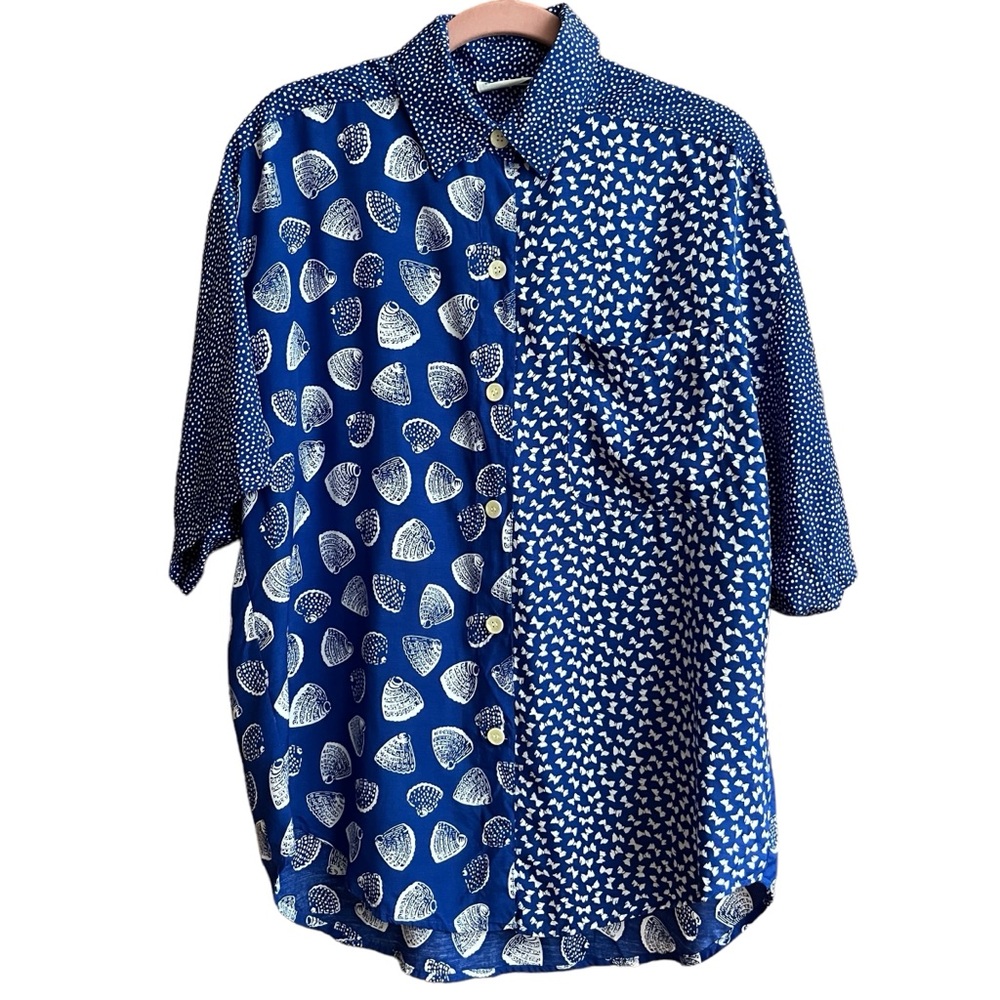 Vintage Weathervane Button Up Top Patchwork Beach… - image 1